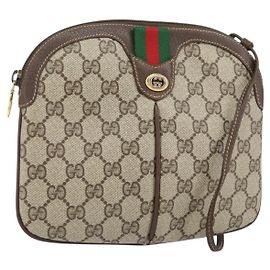 Bolso Gucci GG Supreme Web Sherry Line PVC Beige Dorado 904 02 047 Auth BA10402