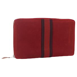 HERMES Fourre Tout Perth GM Lange Geldbörse Canvas Rot Auth ti3698 - Hermès