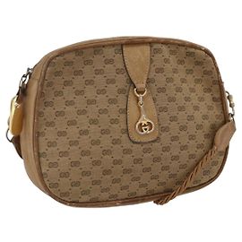 Gucci Borsa a Spalla Micro GG in Tela Beige Oro Auth ti3682
