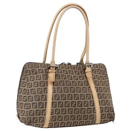 Borsa a mano in tela Zucchino FENDI beige argento autentica bs33319