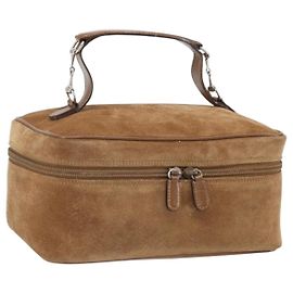 Pochette Cosmetica GUCCI Vanity in Camoscio Marrone Argento 032 1705 0140 Auth bs33363
