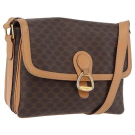 Céline Borsa a Spalla in Tela Macadam CELINE in Pelle PVC Marrone Oro Auth 170993