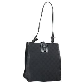 GUCCI GG Canvas Shoulder Bag Black Silver 110292 Auth ep13049