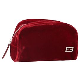 Fendi Bolso de Terciopelo Rojo Plata Auth ti3746