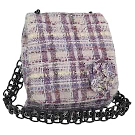 Borsa a Spalla Camelia con Catena CHANEL Tweed Multicolore Argento CC Auth 169721SAV