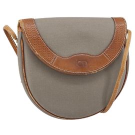 Borsa a Spalla Christian Dior in PVC Pelle Grigia Oro Auth ti3764