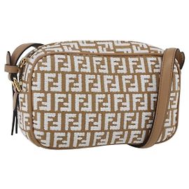 Borsa a Spalla in Tela Zucchino FENDI Beige Oro Auth 149921SM