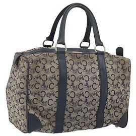 Céline Borsa a mano in tela Macadam C di CELINE, blu navy e oro, autentica, riferimento bs33286