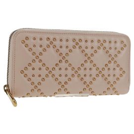 Cartera larga Cannage Studs Christian Dior de piel de cordero rosa y dorada Auth 169933M
