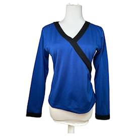 Maglione V vintage Yves Saint Laurent blu nero