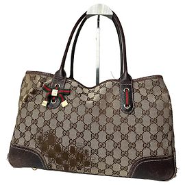 Borsa a mano in tela monogramma Gucci vintage beige marrone
