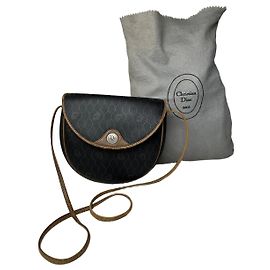 Borsa a spalla in pelle monogramma Dior vintage nera e marrone