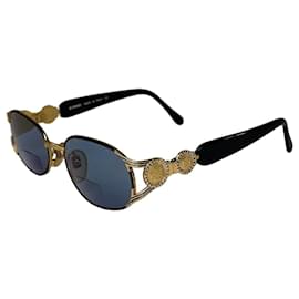 Óculos de sol Vintage Fendi Roma Preto Ouro Azul