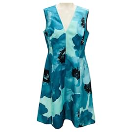 Ärmelloses Cocktailkleid aus Seide mit türkisfarbenem Blumenmuster von Lela Rose