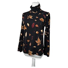 Vintage Salvatore Ferragamo Rollkragenpullover mit Blattprägung Schwarz Braun S