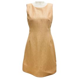 Akris Champagner Metallic Ärmelloses Ausgestelltes Seiden-Cocktailkleid
