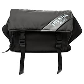 Bolso de cinturón de doble hebilla en tessuto negro suave con ribete de cuero de ternera Prada