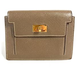 Porte-monnaie compact Kelly Pocket d'Hermès en gris Etoupe