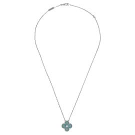 Van Cleef & Arpels Vintage Alhambra Pendant Necklace 18K White Gold and Green Celadon Sevres Porcelain with Diamond