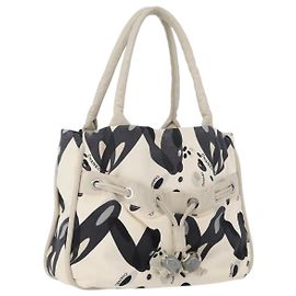 CHANEL Borsa Tote Canvas Bianca Argento CC Auth 170892