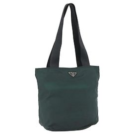 PRADA Tote Bag aus Nylon in Grün Silber Auth fm5147