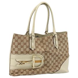 Borsa a mano in tela GG Gucci Beige Oro 07198 Auth 172295