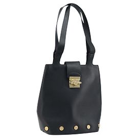 Borsa Tote Salvatore Ferragamo in pelle nera e oro Auth 172187