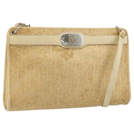 Borsa a Spalla in Tela Trotter Christian Dior Beige Oro Auth 172239