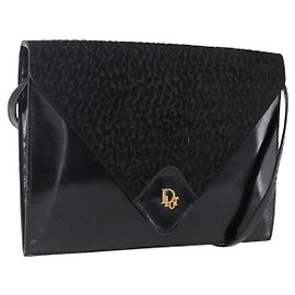 Borsa a Spalla Christian Dior in Pelle Nera e Oro Auth fm5127