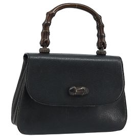 Borsa a mano in pelle Gucci Bamboo nera e oro Auth ep13556