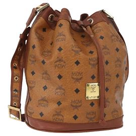Borsa a Spalla MCM Vicetos Logogram in Pelle PVC Marrone Oro Auth bs33527