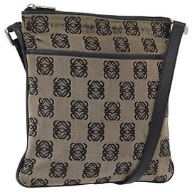 LOEWE Borsa a Spalla Anagram Tela Beige Argento Auth bs33493