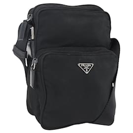 Borsa a Spalla PRADA Nylon Argento Nero Auth 172170