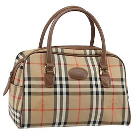 Bolso Boston de lona y cuero Nova Check de BURBERRY beige dorado Auth ep13490