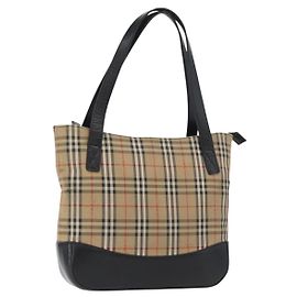 Borsa a mano in tela beige con motivo Nova Check di BURBERRY, oro, Auth bs33397