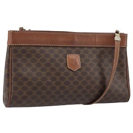 Céline Borsa a Spalla in Tela Macadam CELINE in Pelle PVC Marrone Oro Auth ep13480