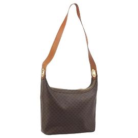 Céline CELINE Macadam Canvas Schultertasche aus PVC-Leder Braun Gold Auth ep13438