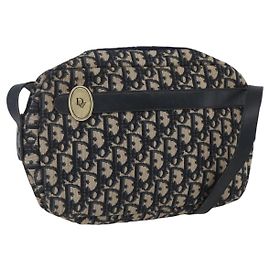 Christian Dior Trotter Canvas Schultertasche Navy Gold Auth 173463