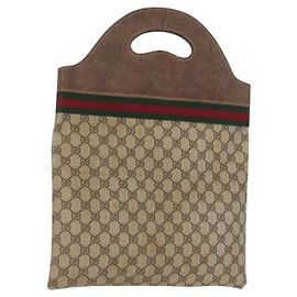 Borsa a mano GUCCI GG Supreme Web Sherry Line PVC Beige Rosso Verde Auth 172091