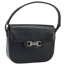 Borsa a Spalla Horsebit in Pelle Nera e Argento Christian Dior Auth am10763