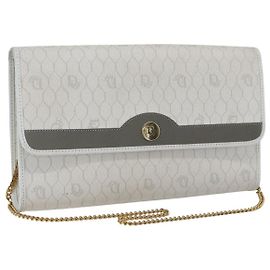 Borsa a spalla in tela a nido d'ape Christian Dior con catena in PVC bianco e oro Auth 173462