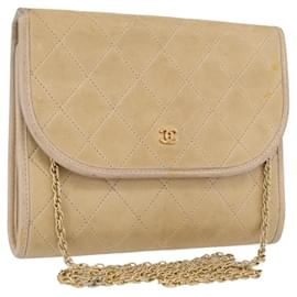 CHANEL Borsa a Spalla Matelassé in Pelle di Agnello Beige Oro CC Auth bs33475
