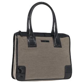 GUCCI Tote Bag aus Canvas mit lackiertem Leder beige schwarz gold 000 0855 Auth 173536