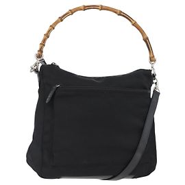 Borsa a Spalla GUCCI Bamboo Nylon 2way Nero Argento 000 2404 0509 Auth bs33431