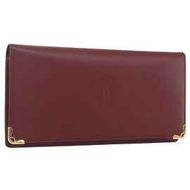 CARTIER Must Line Cartera Larga de Cuero Burdeos Oro Auth am10805V