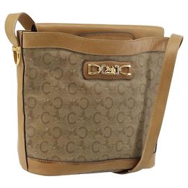 Céline Bolsa de Ombro Celine C Sulky PVC Bege Ouro Auth ep13573