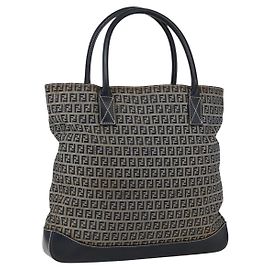Bolsa tote em lona Zucchino FENDI azul marinho prata autêntica 173614