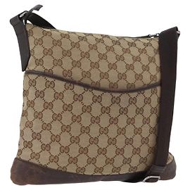 Borsa a Spalla GG Canvas Gucci Beige Argento 145857 Auth ep13417