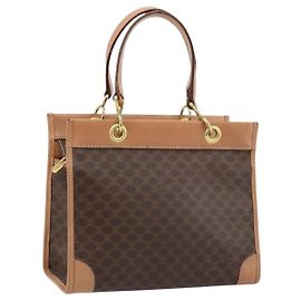 Céline Borsa a mano in tela Macadam CELINE in pelle PVC marrone oro Auth am10820V