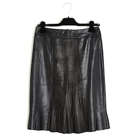 Chanel 1990 Falda de Cuero Plisada FR36 Negra Mini Falda UK8 US6
